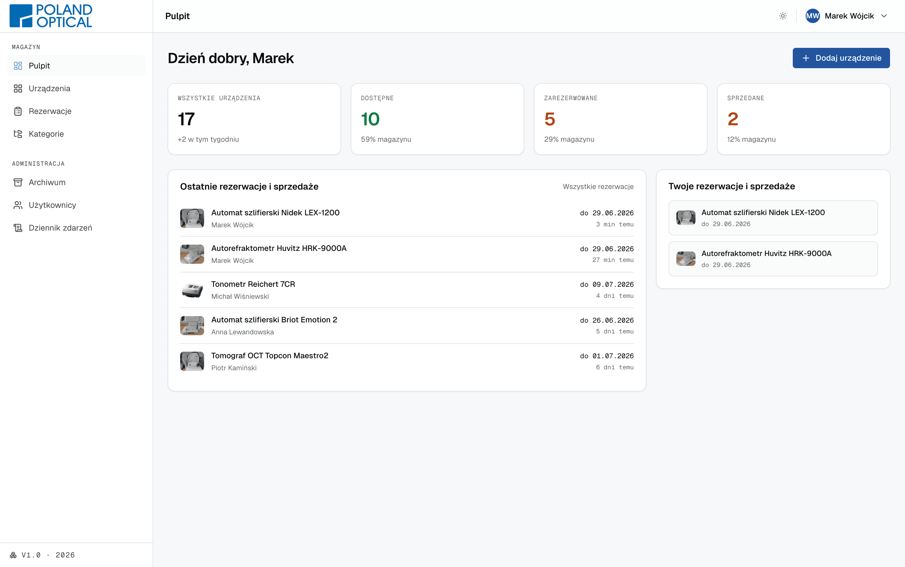 Role-based dashboard for Poland Optical